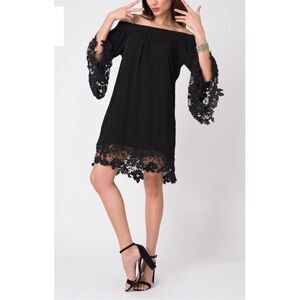 Muche & Muchette Flower‎ Lace Off The Shoulder Bell Sleeve Mini Dress S/M